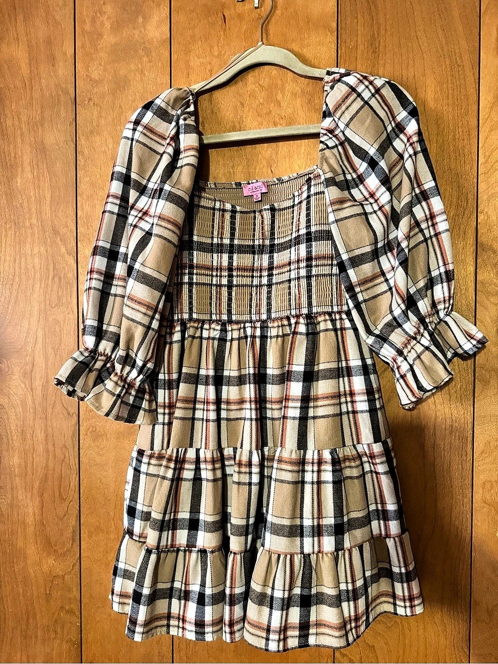 mi ami Plaid Mini Dress in Brown & White Size Small